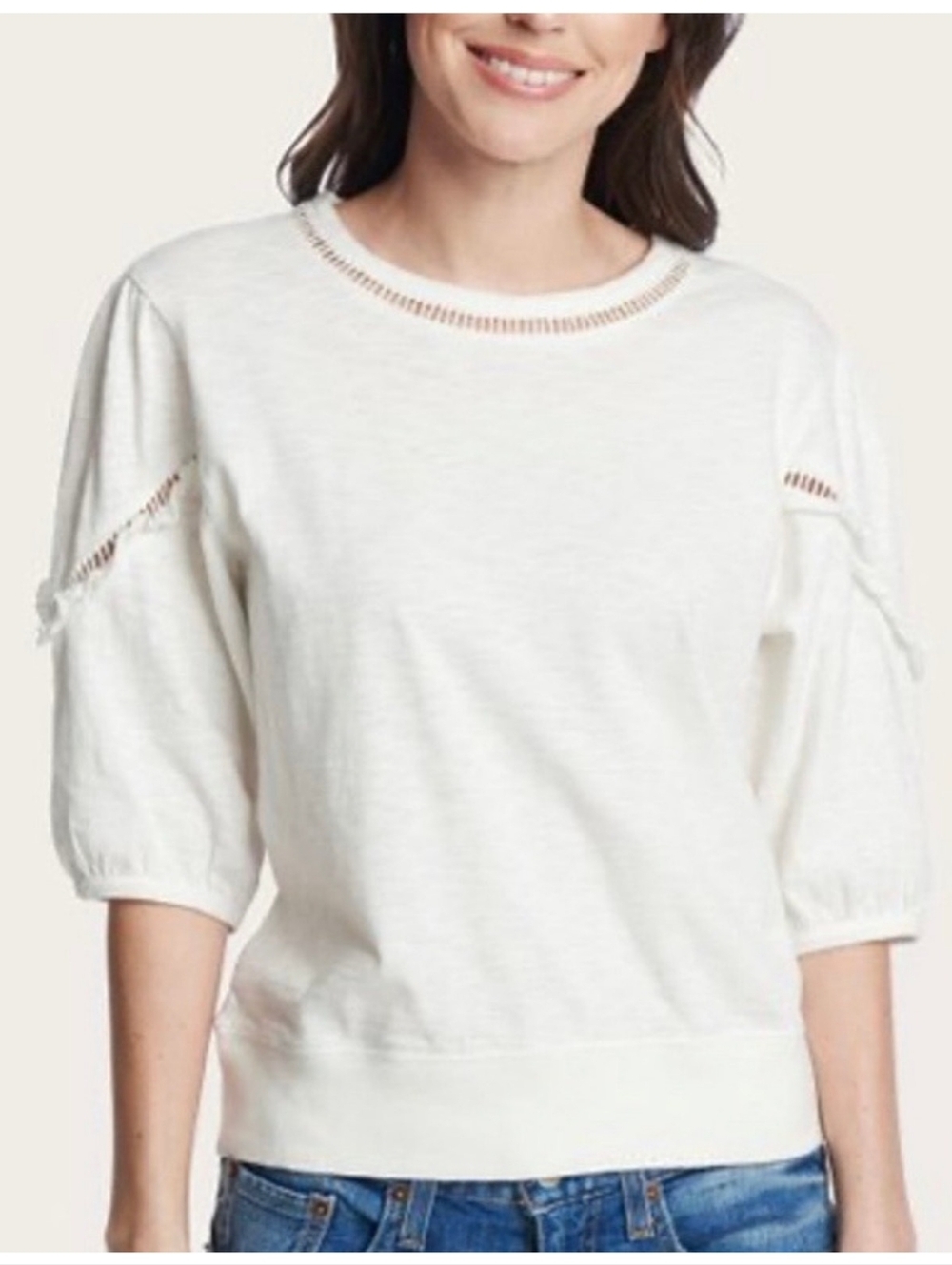 Frye Cream Puff Sleeve Ladder Trim Top XS